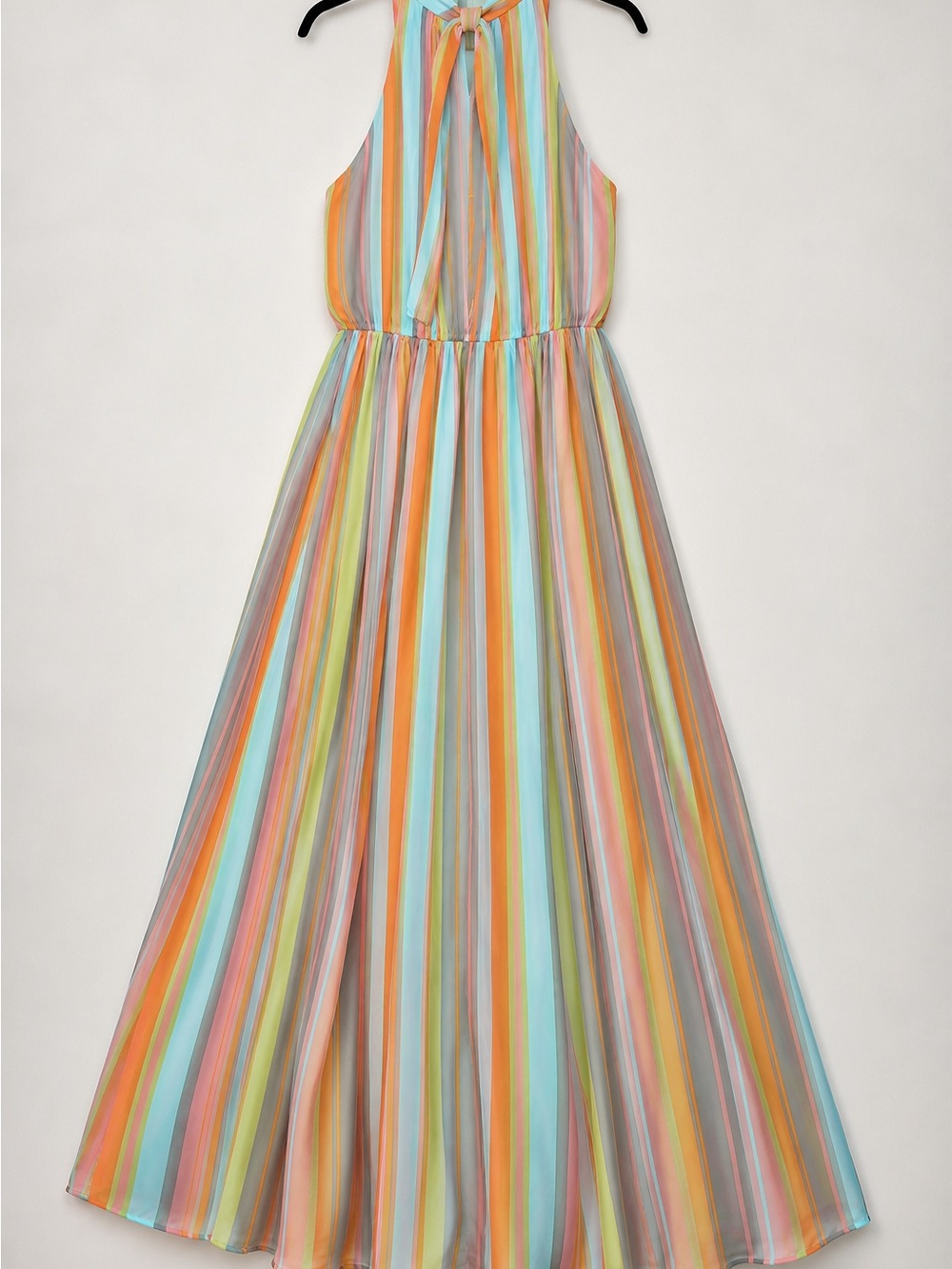 Lane Bryant Size 14 Pastel Rainbow Striped Halter Maxi Dress Summer Boho